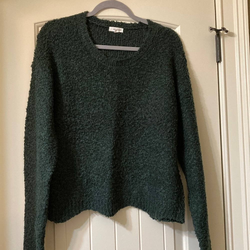 Eyeshadow Green Crew Neck Sweater Cozy Soft Knit